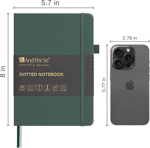 &And Per Se 10-Pack Dotted Notebooks, A5 Hardcover Dotted Journal Set, 160 Pages, 100gsm Paper, Office Supply Bulk Order, Corporate Workshop Materials – 3 Sticker Sheets Each (Green)