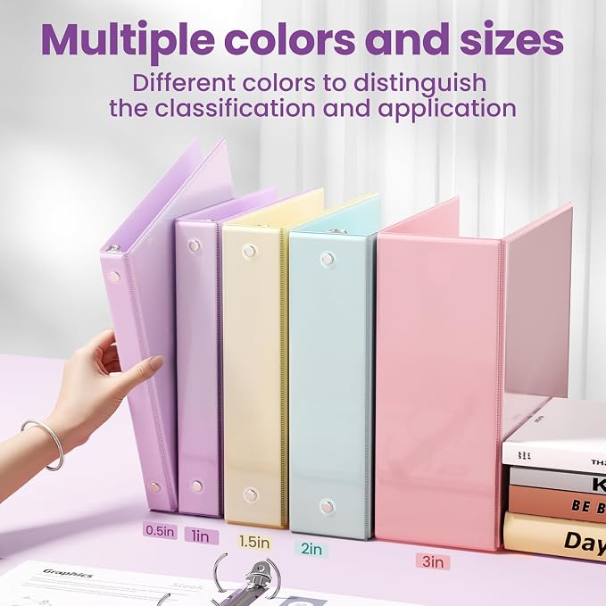 SUNEE 3 Ring Binder 1 Inch 4 Pack, Clear View 1" Binders Three Ring PVC-Free (Fit 8.5x11 Inches) for School or Office Supplies, Purple