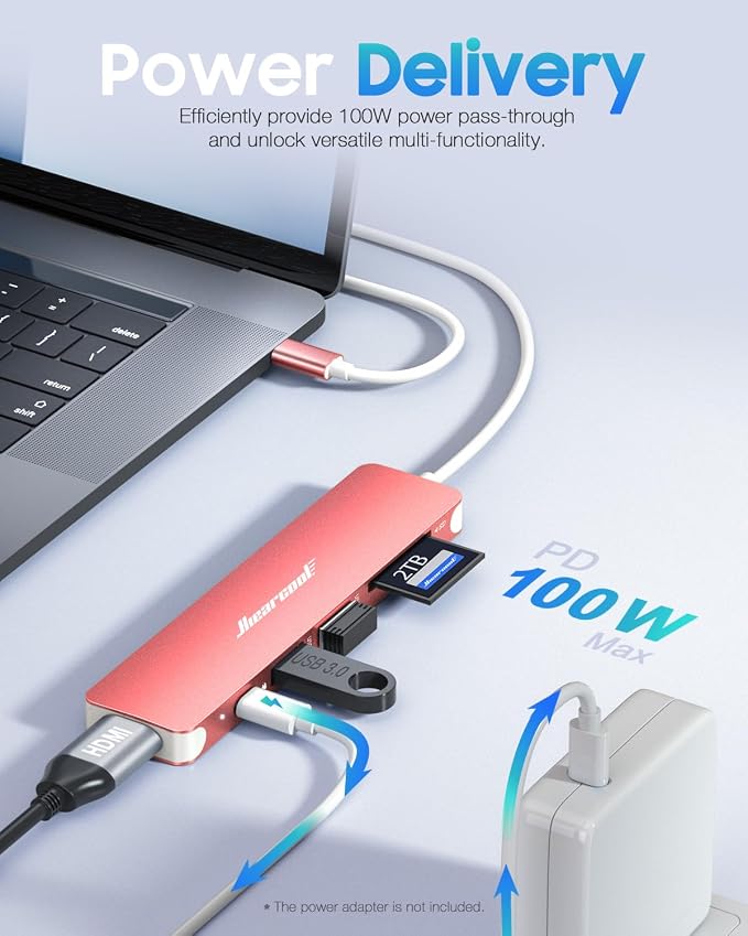 Hiearcool USB C Hub,USB-C Dongle,7IN1 USBC to HDMI Multple Adapter Compatible for MacBook Dell Lenovo Asus Thunderbolt 3 Thunderbolt 4 Type C Docking Station (HDMI USB3.0 TF/SD PD)-Rose Gold