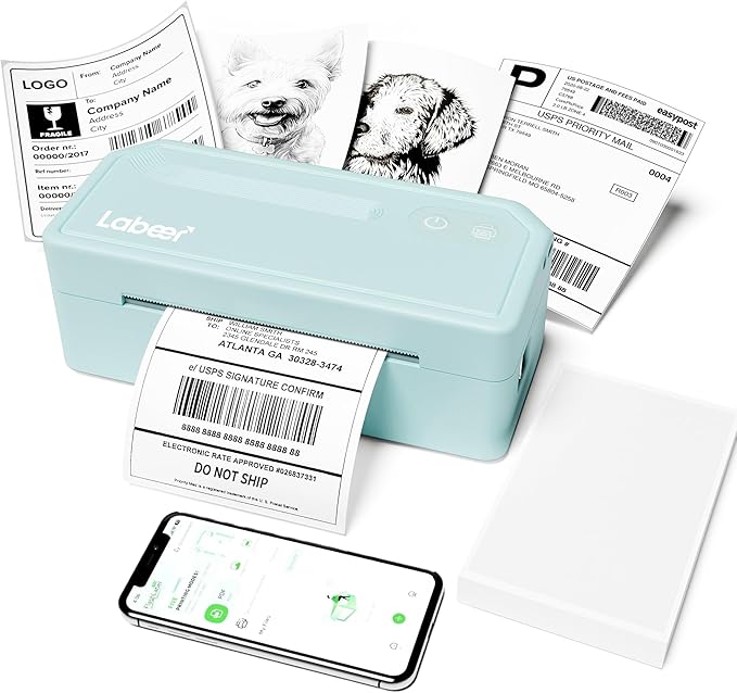 Labeer Bluetooth Thermal Shipping Label Printer, Wireless 4x6 Label Printer for Small Business, Compatible with iPhone, Android, Windows, Mac & Chromebook(Cyan)