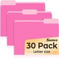 SUNEE File Folders, 30 Pack Manilla Folders 8.5 x 11, Colored File Folders Home Office School Supplies for Documents Files Paper, Neon Pink