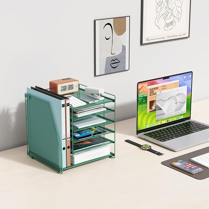 gianotter 6-Tier Paper Organizer With Magazine Holder, Desk Organizers and Accessories, Desk Accessories & Workspace Organizers, File Organizer for Office Supplies Storag (Green, 6-Tier)