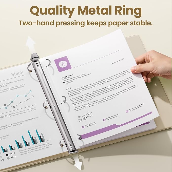 SUNEE 3 Ring Binder 1.5 Inch 4 Pack, Clear 1 1/2 Inch View Binder Three Ring PVC-Free (Fit 8.5x11 Inches) for School or Office Supplies, Neutral Aesthetic