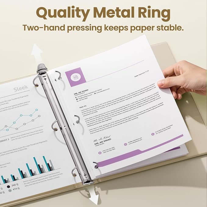SUNEE 3 Ring Binder 2 Inch 4 Pack, Clear View Binder Three Ring PVC-Free (Fit 8.5x11 Inches) for School or Office Supplies, Neutral Aesthetic