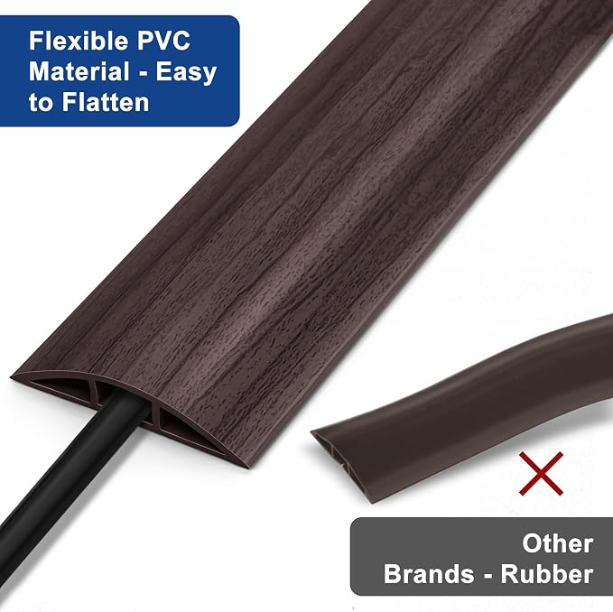 6FT Cord Covers, Walnut Wood Floor Cable Management - Protects Cords, Cavity: 0.47" x 0.24"