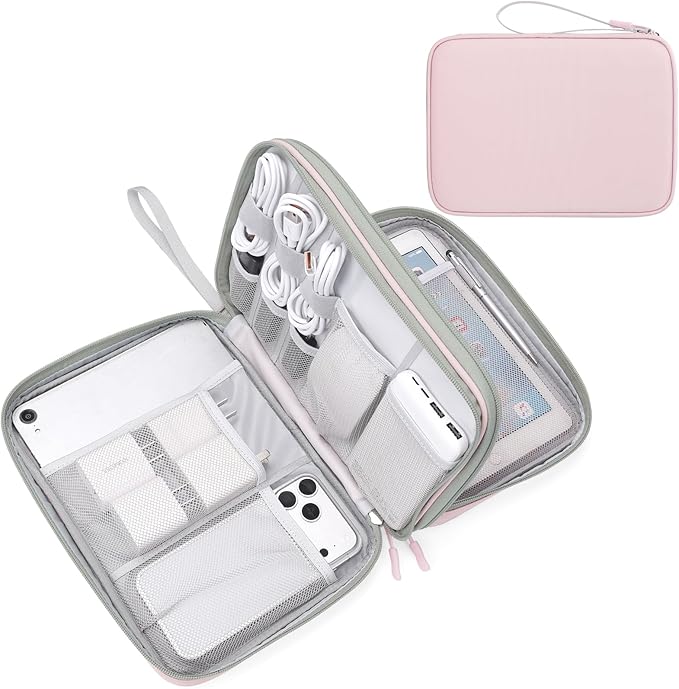 FYY Electronic Organizer, Extra Large Travel Cable Organizer Bag Pouch Portable Waterproof Double Layers All-in-One Storage Bag for iPad, Cable, Power Bank, Laptop Charger for Office/Home, Light Pink