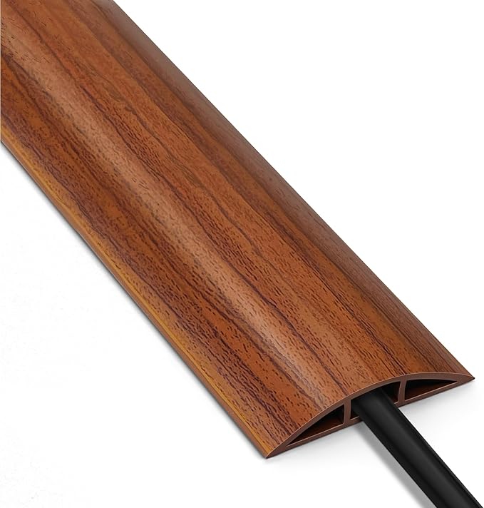 8ft Walnut Wood Cable Cover Floor, LZEOY Extension Cord Cover, Wire Cover for Floor, Flexible Cable Hider Floor, Power Wire Protector Prevent Cable Trips for Home, Offices, Hotel, Outdoor