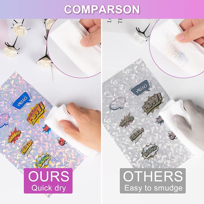 20 Sheets Holographic Sticker Paper for Inkjet & Laser Printer 8.5x11 inch | Printable Vinyl Sticker Paper Self- Adhesive Waterproof Tear Resistant -Diamond, Rainbow, Dots, Transparent