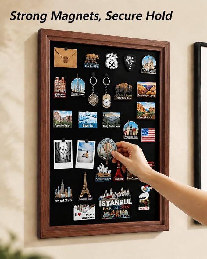 Magnet Board for Wall, 15.7 x 23.6 in (Background Paper not Included) | Wood MDF frame with 4 pairs of hook-and-loop strips for travel magnets and photos.