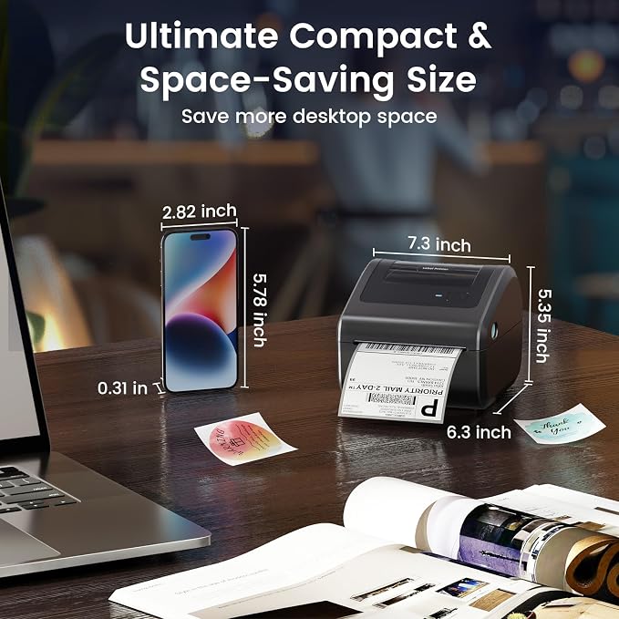 Bluetooth Shipping Label Printer with 3 Roll Labels | D450BT Thermal Label Printer 4x6 with Built-in Label Bin, Thermal Printers Come with 750PCS 4x6‬ Labels (250 Labels/Roll)