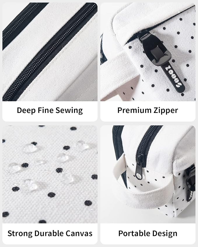 Sooez High Capacity Pencil Case,Durable Pencil Bag Pouch Organizer, Pen Case Portable Journaling Supplies with Easy Grip Handle & Loop, Asthetic Supply for Adults, Black & White