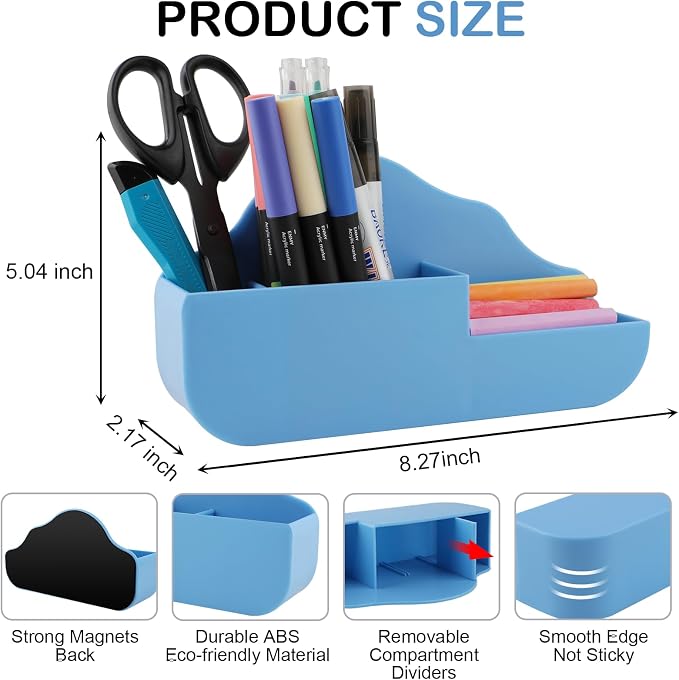 KITANIS Magnetic Pen Holder,3 Compartments Magnetic Dry Erase Marker Holder,Extra Strong Magnet Storage Marker Pen Pencil Organizer for Refrigerator,Whiteboard,Locker Accessories(Cloud Style)