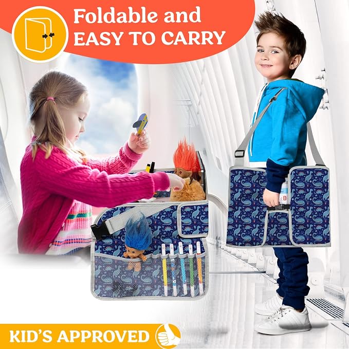 PILLANI Kids Travel Tray for Car - Toddler Essentials for Road Trip, Carseat Tray for Kids Travel, Car Activities for Kids Ages 4-8 w/ Activity Sheets & Pens, Tablet Holder, Dry Erase Board,Cup Holder