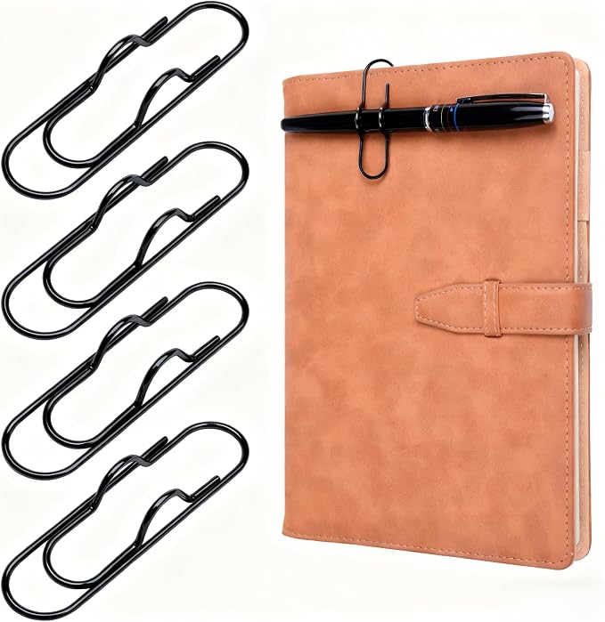Wisdompro 12 Pack Paper Clip Pen Holder for Notebook, Journal, Book, Black | 2.6 x 0.7 inch, Stainless Steel, Oversized Paperclip Pencil Holder for Travelers Planner, Binder, Clipboard, Bible, Notes