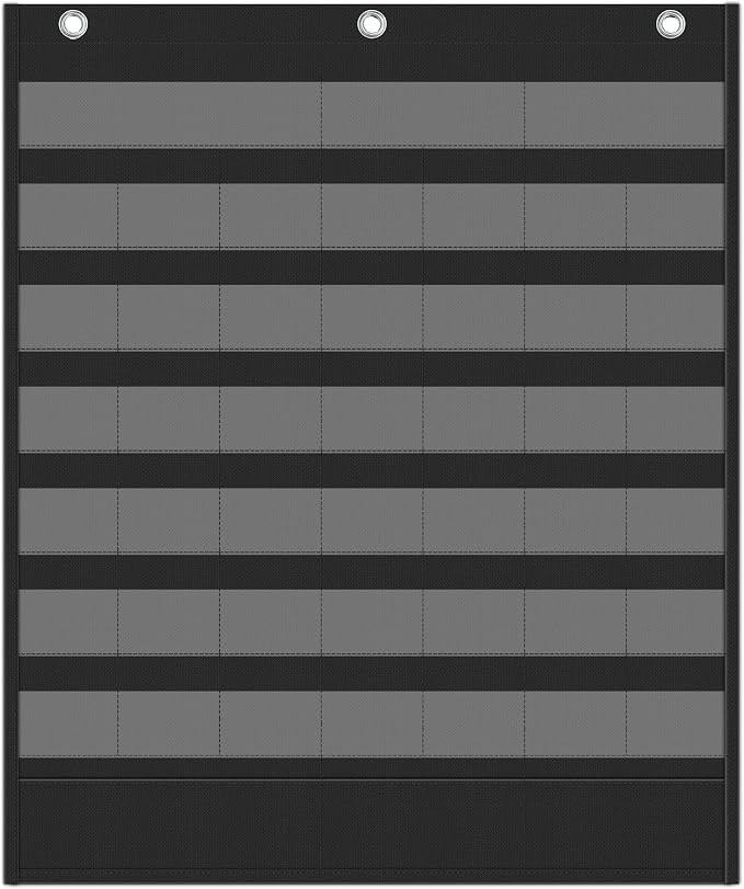 Yoink 48 Pockets Classroom Calendar Pocket Chart for Kids Learning - Monthly Calendar with Durable Fabric, Homeschool and Teacher Supplies, Preschool Kindergarten Wall Decor, Only Chart (Black)