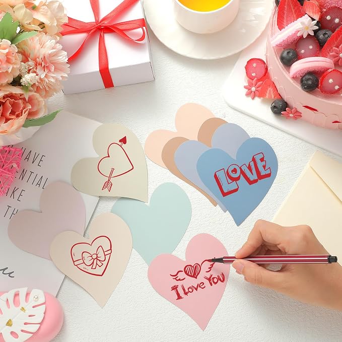 Geyee 108 Pcs Valentine's Day Heart Cutouts Paper Boho Heart Bulletin Board Cutouts Assorted Color Die Cut for Classroom Decor Teachers DIY Craft