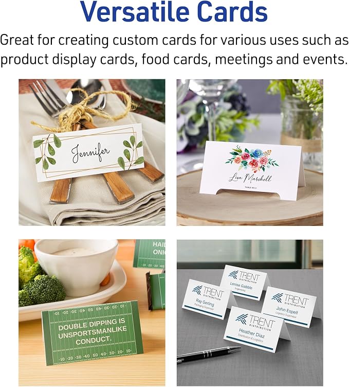 Avery Printable Place Cards with Sure Feed Technology,1-7/16" x 3-3/4",Matte White,150 Blank Tent Cards for Laser or Inkjet Printers (5011),(Pack of 5)
