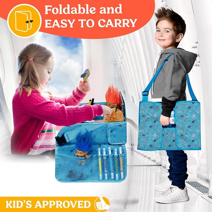 PILLANI Kids Travel Tray for Car - Road Trip Activities for Kids - Car Seat Tray for Kids Travel w/ Activity Sheets, Pens & Dry Erase Board - Toddler Road Trip Essentials & Car Accessories for Kids