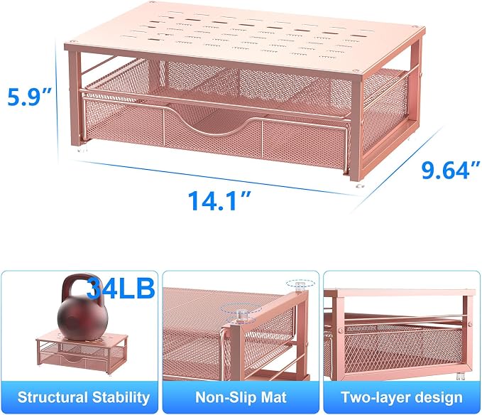 gianotter Computer Monitor Stand Riser, office organizer with Drawer, Office Organizers Storage for Classroom Office Supplies (Rose)