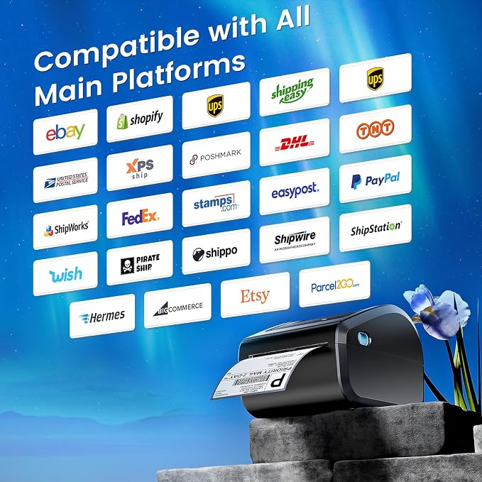 Bluetooth Shipping Label Printer with 3 Roll Labels | D450BT Thermal Label Printer 4x6 with Built-in Label Bin, Thermal Printers Come with 750PCS 4x6‬ Labels (250 Labels/Roll)