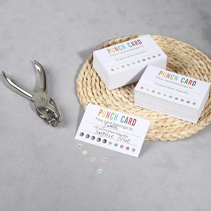 ONEDONE Reward Punch Cards Pack of 200 with Hole Puncher Behavior Incentive Awards for Teachers Kids Students Home Classroom School Business Loyalty Card - 3.5" x 2"