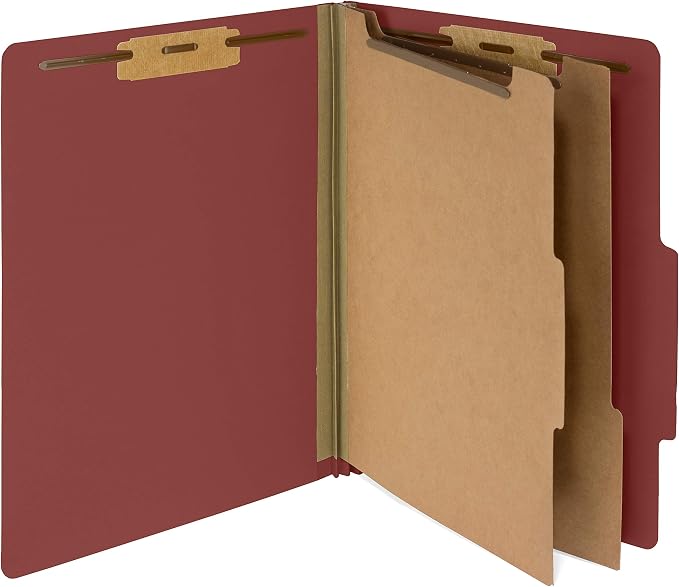 10 Red Classification Folders - 2 Divider - 2 Inch Expansions - Durable 2 Prongs Designed to Organize Standard Medical Files, Law Client Files, Office Reports - Letter Size, Red, 10 Pack