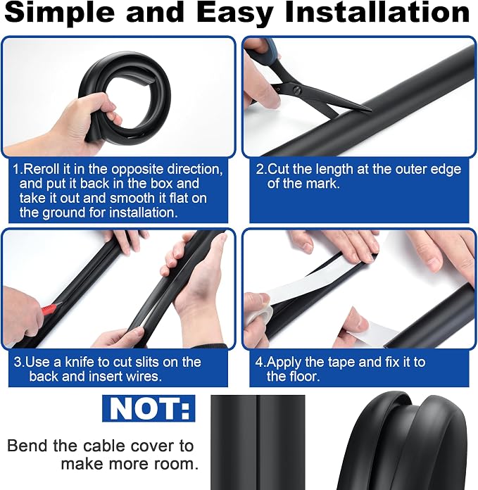 8ft Wood Grey Cable Cover Floor, LZEOY Extension Cord Cover, Wire Cover for Floor, Flexible Cable Hider Floor, Power Wire Protector Prevent Cable Trips for Home, Offices, Hotel, Outdoor