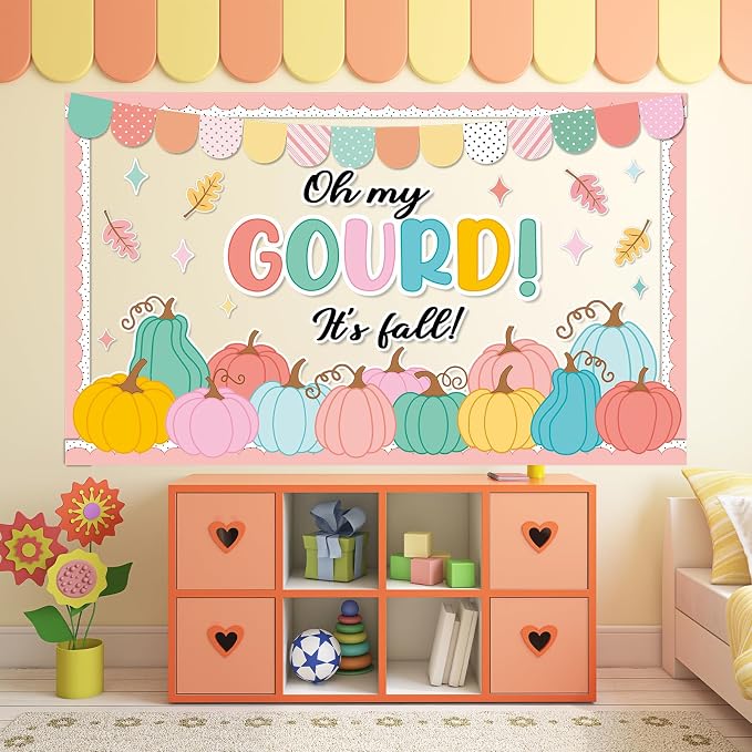 Fall Thanksgiving Pumpkin Bulletin Board Set Autumn Classroom Decorations Oh My Gourd It’s Fall Bulletin Board Leaves Colorful Pumpkin Cutouts for Thanksgiving Home Chalkboard Wall Door Decor