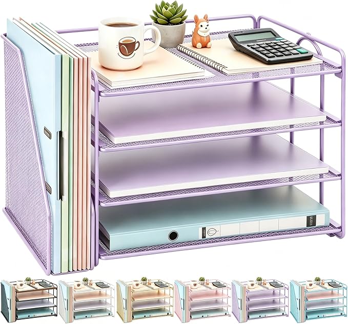 gianotter 4-Tier Paper Organizer With Magazine Holder, Desk Organizers and Accessories, Desk Accessories & Workspace Organizers, File Organizer for Office Supplies Storag (Purple, 4-Tier)