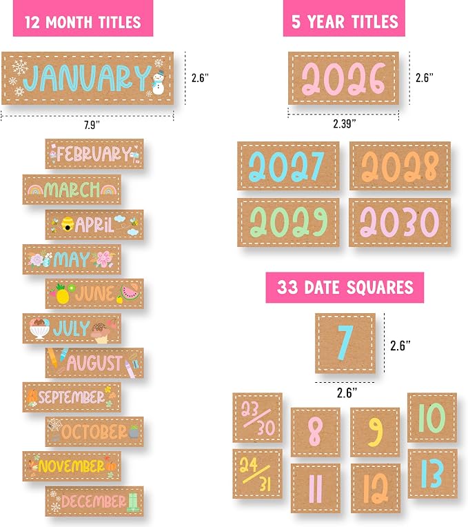 Large 45 Pockets Classroom Calendar Pocket Chart - 24x29" Pocket Calendar, Teacher Calendars Bulletin Board Set, Elementary Kindergarten Preschool Classroom Decor, Kraft Bulletin Board Decorations