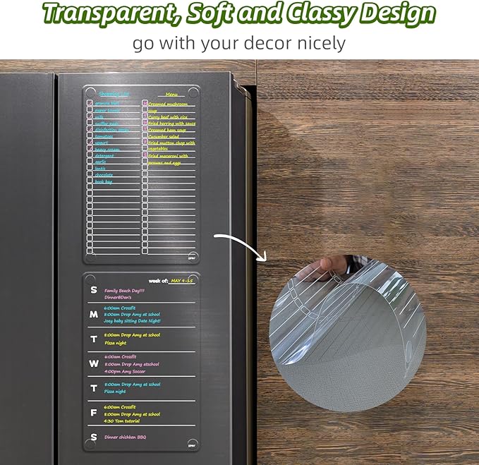 JJPRO Non-Magnetic Clear Weekly Planner & to Do List for Fridge, 8.5"x13" Dry Erase to Do List WhiteBoard,Reuasble Weekly Calendar for Refrigerator,Cabinet,Wall&Glass, All Smooth Surfaces