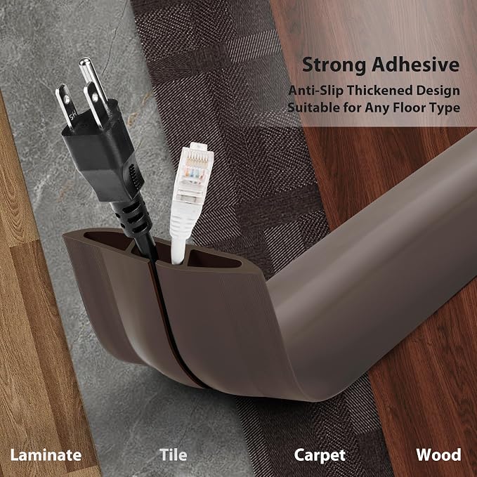 4FT Cord Hider Floor - Brown Floor Cable Hider, Wire Covers for Cords Prevent Cable Trips, Floor Cord Cover, Power Cable Management Cord Protector, Cable Cover Channel 0.6" (W) x 0.31" (H)