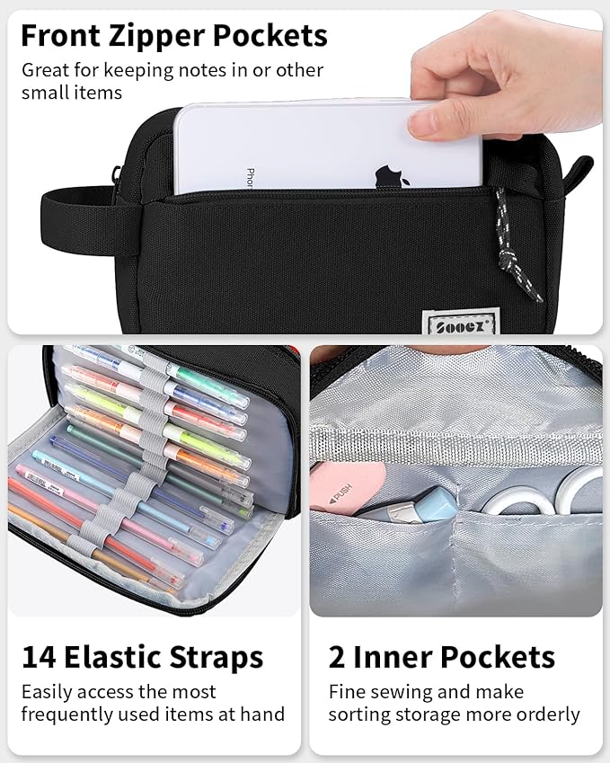Sooez Big Capacity Pencil Case, Upgraded Canvas Pencil Pouch Large Pencil Bag Organizer, Separate Compartments Easy Grip Handle, Aesthetic Supply for School Teens Adults, Pink Pen Case