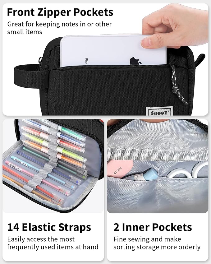 Sooez Big Capacity Pencil Pen Case, Upgraded Canvas Pencil Pouch Pencil Bag Organizer, Large Storage with Separate Compartments Easy Grip Handle, Aesthetic Supply for School Teens Adults