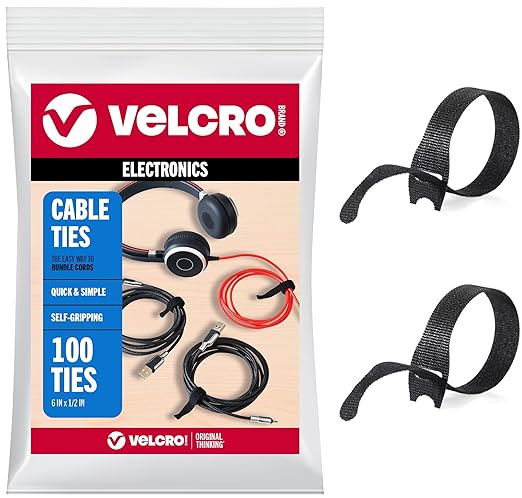 VELCRO Brand Reusable Cable Ties, 100 Pack 6 Inch, Cord & Cable Management Straps for Electronics, Desk, Home Office & Workstations, Black