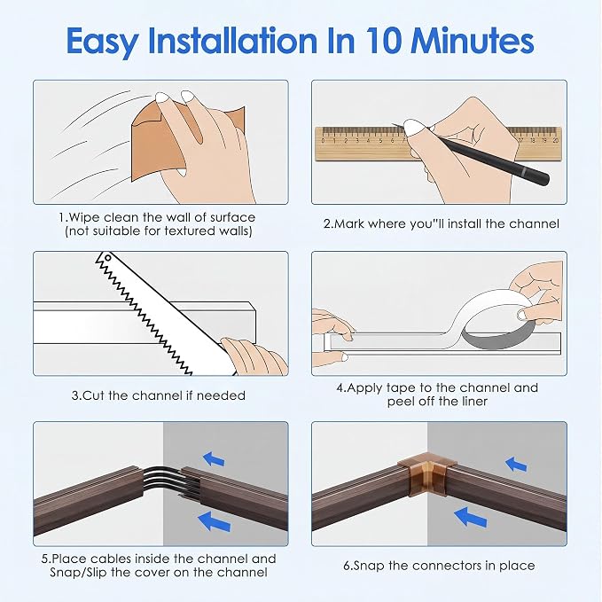 Yecaye TV Cord Hider, 125in Cord Cover, Large Cable Hider, Wire Covers for 4 Cords, Cable Raceway Wire Hider, Wire Hiders for TV on Wall, Cable Cover Cord Concealer, W1.18in H0.6in, Darkwood