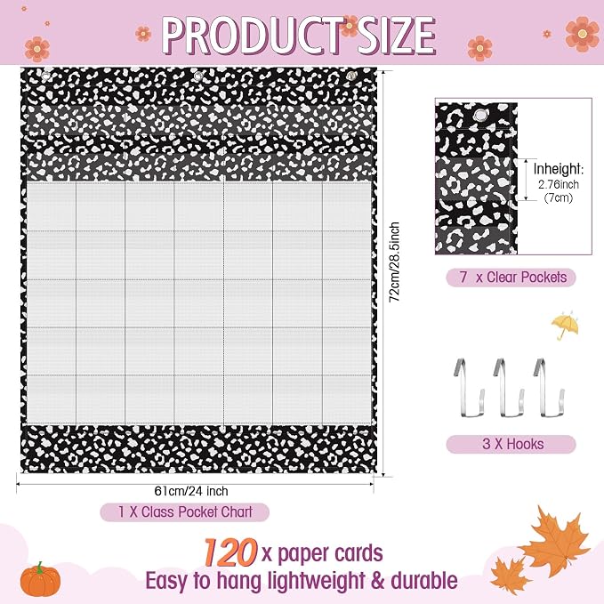Sinload Classroom Calendar Pocket Chart Set Calendar Bulletin Board Set Seasons Festival Weather Pocket Chart for Classroom Decoration Back to School Supplies(Classic,Black White)