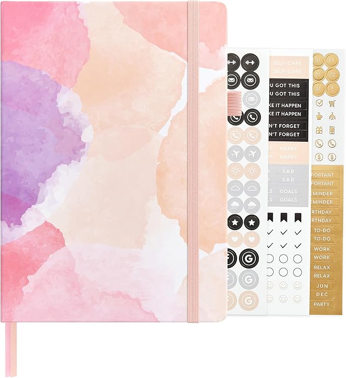 &And Per Se Dotted Journal Notebook, A5 Hardcover Aesthetic Dotted Notebook – 160 Pages 100gsm Thick Dot Grid Paper, 3 Sticker Sheets – Gift-Ready Journaling Kit for Women (Blush Watercolor)