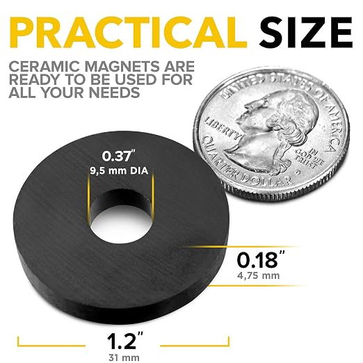 Industrial Ceramic Ring Magnets with Countersunk Hole – 30x4.5mm (1.2" x 0.18"), 18 Pack – High Strength Ferrite Magnets for Mechanical Mounting & Equipment Applications
