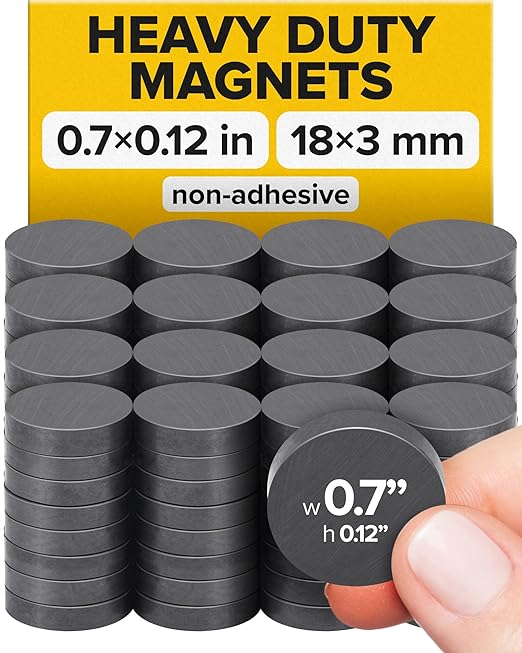 Ultra-Strong Ceramic Round Magnets (0.7x0.12/18x3mm, 200 pcs) - Heavy Duty Magnets, Non-Corrosive, High Thermal Resistance, Versatile for Home, Office, Workshop, Whiteboard, Fridge and Hobby Use
