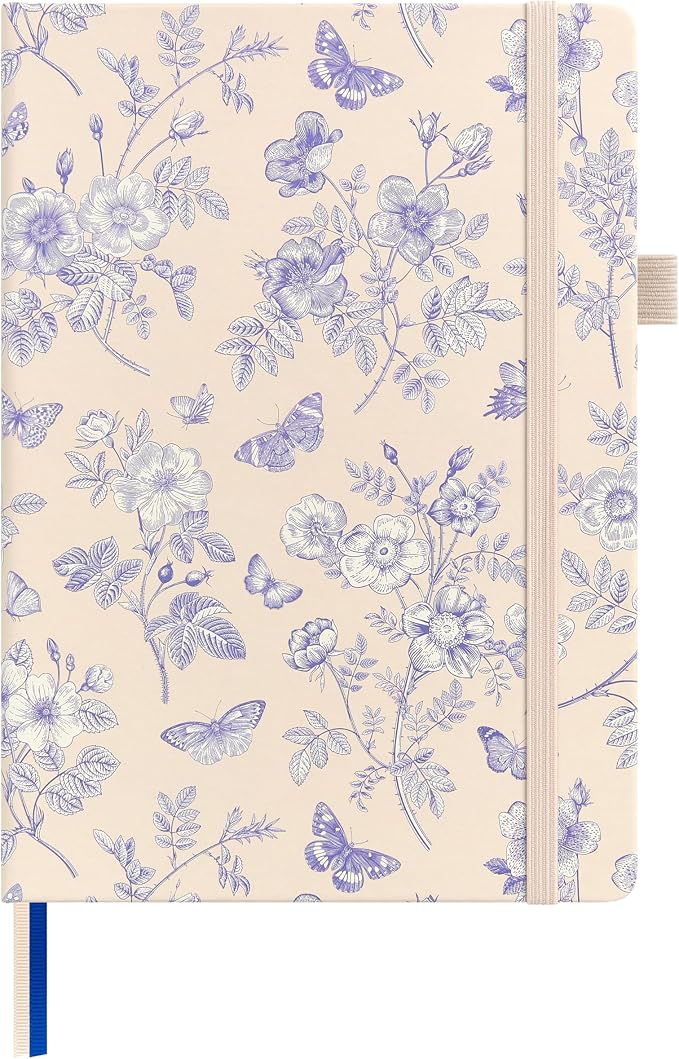 &And Per Se Lined Hardcover Notebook – A5 5.7"x8" College Ruled, 160 Pages, 100gsm Thick Paper – Aesthetic Journal for Women, Gift-Ready Planner, Everyday Writing Notebook (Blue Flowers)