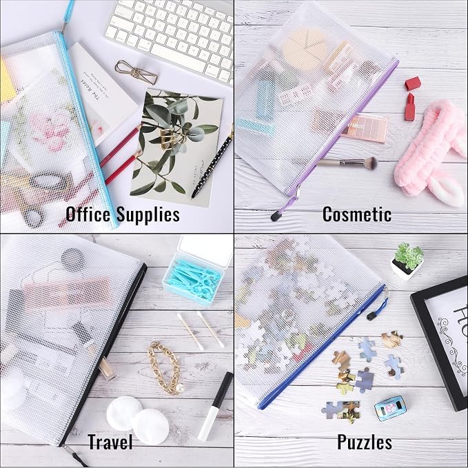 EOOUT 32pcs Mesh Zipper Pouch Bags, Mesh Bags with Zipper, Zipper Pouch for Organizing, Letter Size, A4 Size, for Office Supplies, Puzzles
