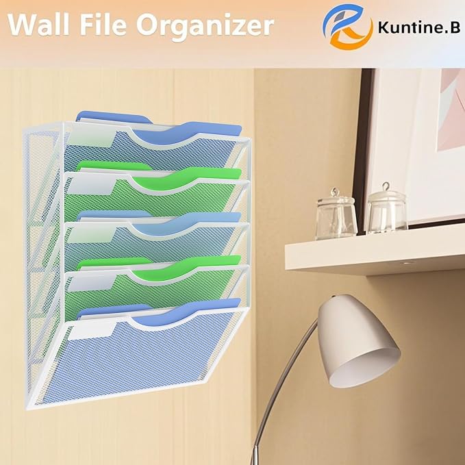 Kuntine.B Wall File Organizer Office (White, 5 Tier)
