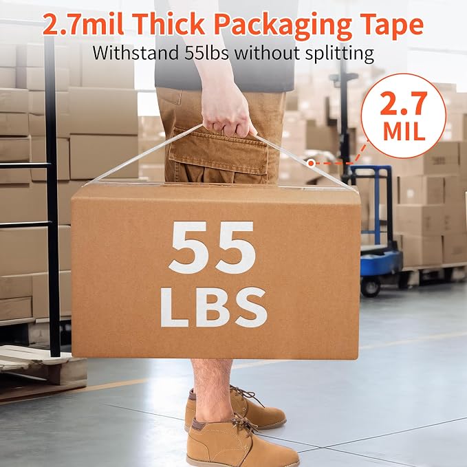JARLINK 18 Rolls Clear Packing Tape with 3 Dispensers for Shipping | 2.7mil Thick, 1.88 Inches Wide, 55 Yards per Roll, Total 990 Yards, Comes with 3 Tape Dispensers