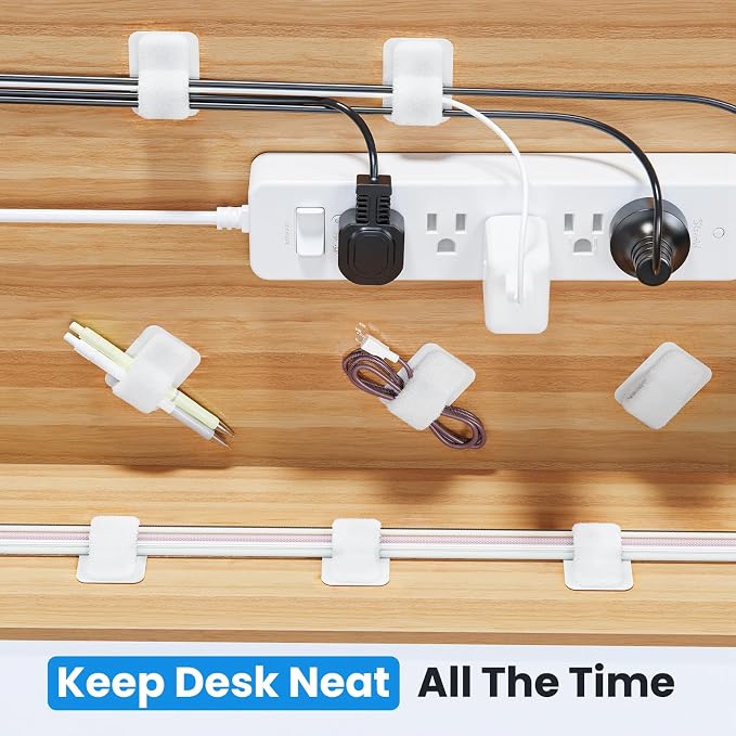 Cable Management Under Desk, 【Up to 15 Cord】【Enhanced Wire Holder】 Reusable Cord Organizer Holder, Adjustable Hook and Loop Cable Ties, Wire Clips Under Table Hider, 20 Pair(White)