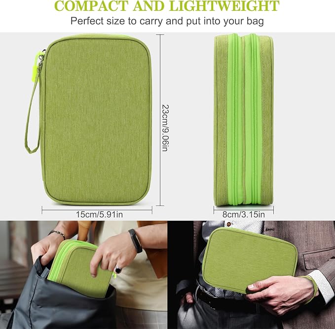 FYY Electronic Organizer, Large Travel Cable Organizer Bag Pouch Electronic Accessories Carry Case Portable Waterproof Double Layers All-in-One Storage Bag for Cable, Cord, Charger, Green