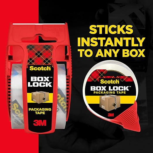 Scotch Box Lock Packaging Tape, 2 Rolls with 1 Refillable Dispenser, 1.88 in x 54.6 yd, Extreme Grip, Sticks Instantly to Any Box (Pack of 6)