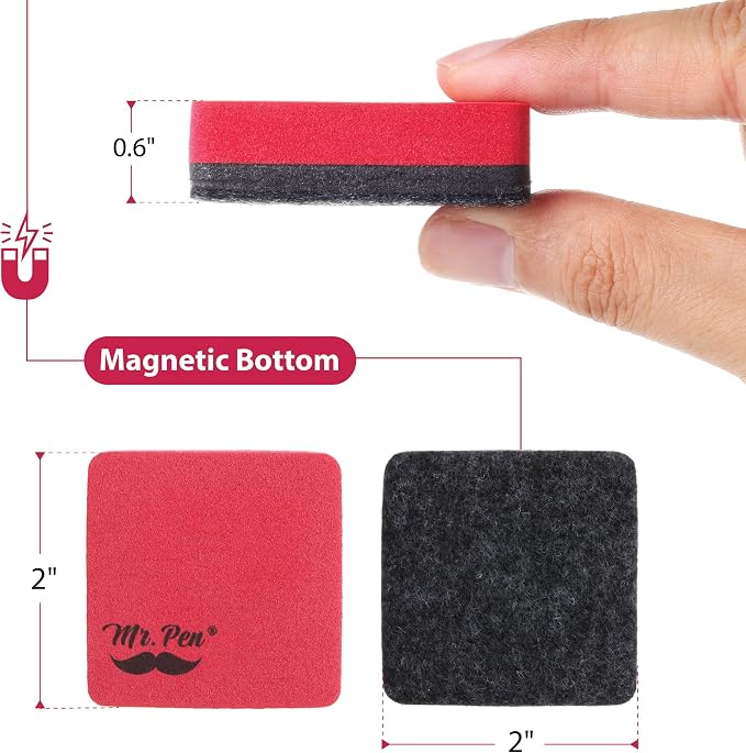 Mr. Pen- Mini Magnetic Dry Erase Erasers, 2" x 2", 24 Pack | Colorful Small Magnetic Whiteboard Dry Erase Erasers Bulk for Kids, Teachers, Students and Classroom Supplies