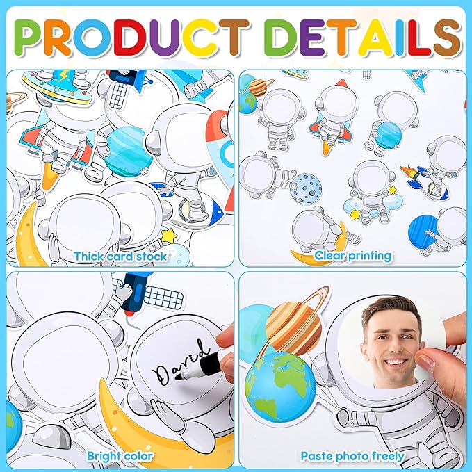 Fuutreo 60 Pcs Astronaut Cutouts DIY Photo Space Bulletin Board Decorations Classroom Cut Outs Craft Decor for School Office Classroom Astronaut Space Birthday Party Supplies Wall Door Decor