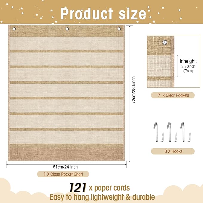 Sinload Classroom Calendar Pocket Chart Set Calendar Bulletin Board Set Seasons Festival Weather Pocket Chart for Classroom Decoration Back to School Supplies(Modern Boho 2,Linen Color)